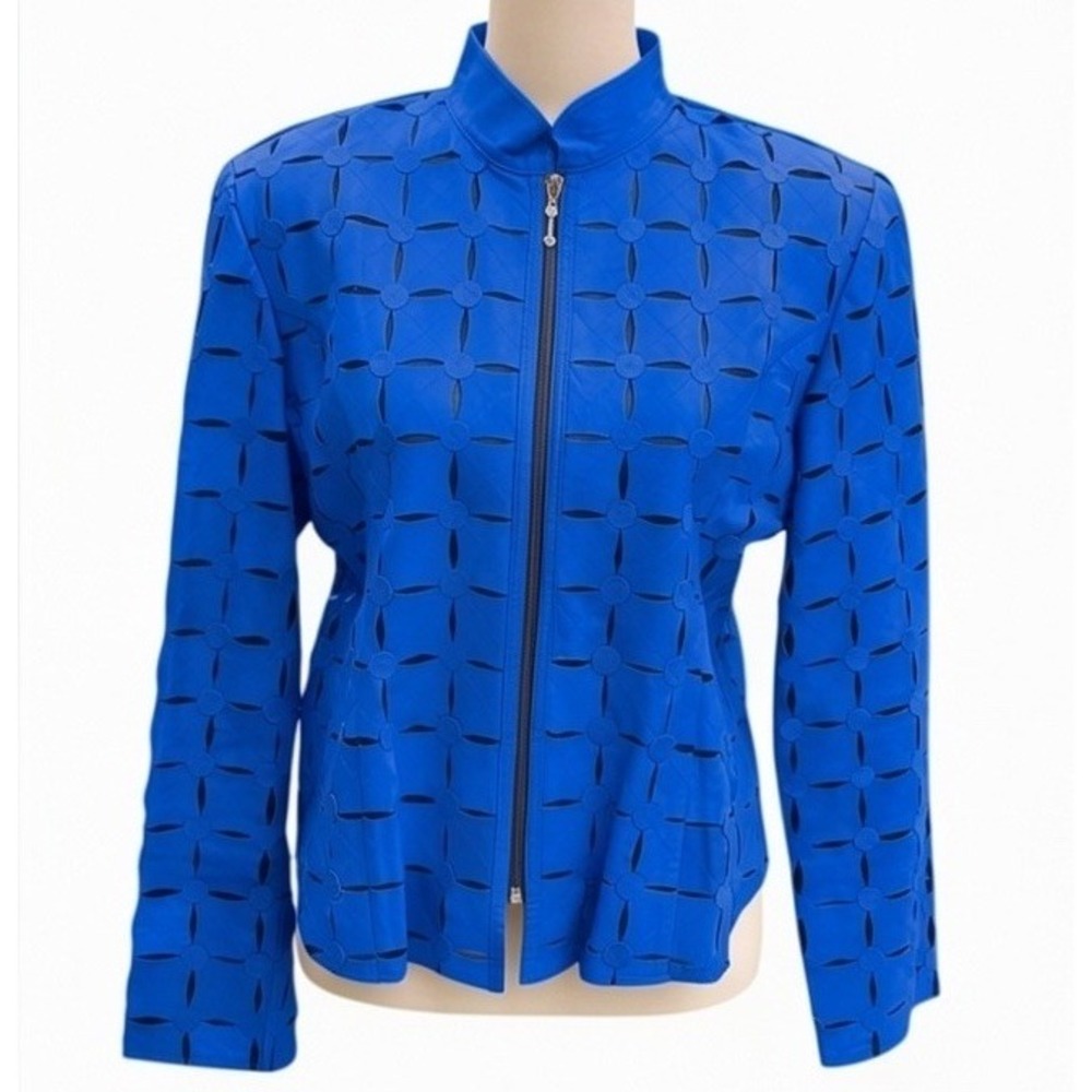 Vintage Coco Women's 80s Leather Dark Blue Cut Out Jacket